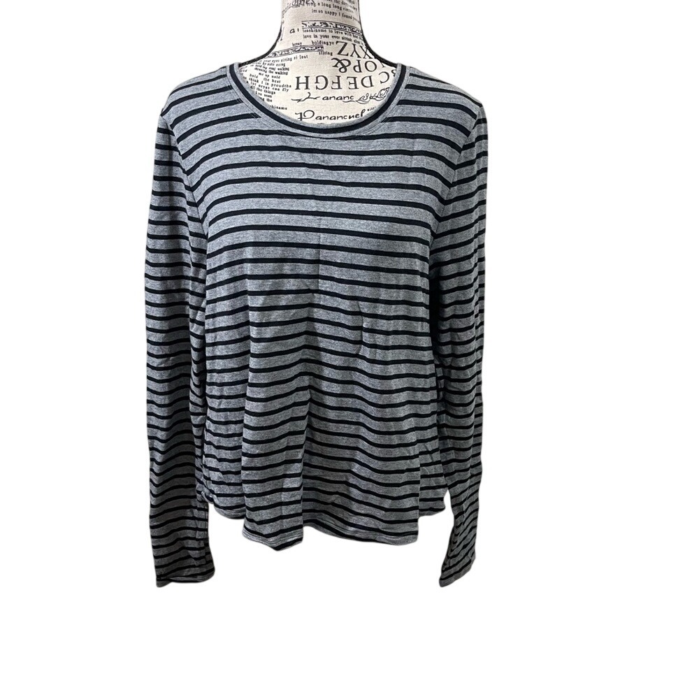CAbi Gray and Black Striped Top